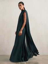 Reiss | Crepe Cape Maxi Dress in Teal Green