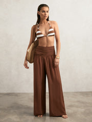 Reiss | Stripe Halterneck Triangle Bikini Top in Navy/Brown