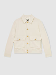Reiss | Cotton-Blend Button-Through Jacket in Light Stone