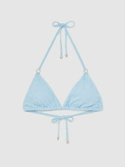 Reiss | Textured Wave Triangle Bikini Top in Blue