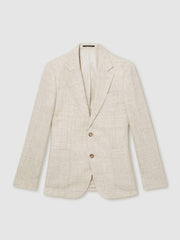 Reiss | Linen-Cotton Single-Breasted Suit Blazer Slim-Fit in Stone