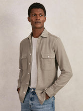 Reiss | Textured Twin Pocket Cotton Blend Overshirt in Oatmeal Brown Melange