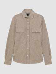Reiss | Textured Twin Pocket Cotton Blend Overshirt in Oatmeal Brown Melange