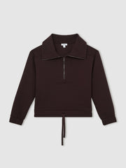 Reiss | Interlock Half Zip Drawstring Hem Sweatshirt in Plum