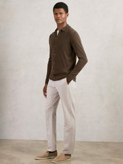 Reiss | Merino Wool Button-Through Cardigan in Chocolate Brown