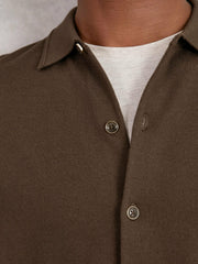 Reiss | Merino Wool Button-Through Cardigan in Chocolate Brown