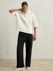 Reiss | Wide-Leg Interlock Drawstring Joggers in Black