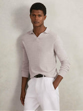 Reiss | Merino Wool Open-Collar Polo Shirt in Wicker Brown Melange