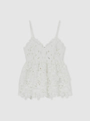Reiss | Cotton Cut Out Lace Cami Top in Ivory