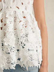 Reiss | Cotton Cut Out Lace Cami Top in Ivory