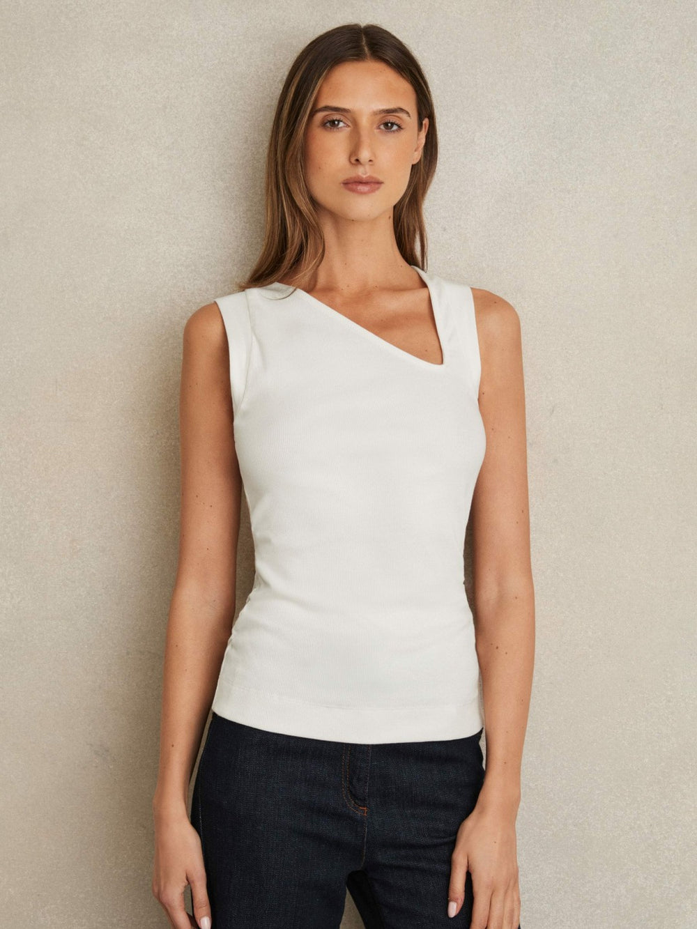 Reiss | Stretch-Cotton Ribbed Asymmetric Vest in White