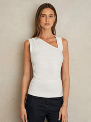Reiss | Stretch-Cotton Ribbed Asymmetric Vest in White