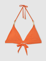 Reiss | Triangle Halter Neck Bikini Top in Coral Orange