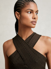 Reiss | Cross Neck Textured Top in Chocolate