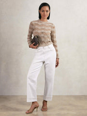 Reiss | Cotton Blend Ladder Knit Top in Taupe Neutral