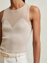 Reiss | Mesh Rib-Knit Sweetheart Vest in Pink Neutral