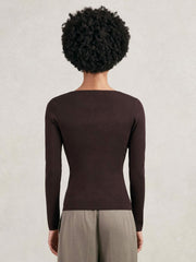 Reiss | Chain-Detail Keyhole Knit Top in Plum