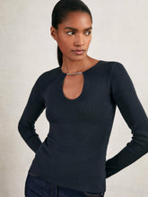 Reiss | Chain-Detail Keyhole Knit Top in Navy