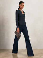 Reiss | Chain-Detail Keyhole Knit Top in Navy