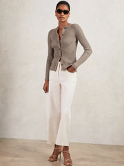 Reiss | Button Front Knit Cardigan in Stone