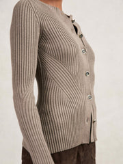 Reiss | Button Front Knit Cardigan in Stone
