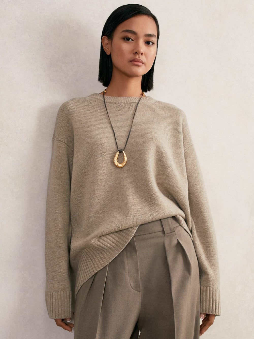 Reiss | Wool-Cashmere Crew-Neck Jumper in Stone