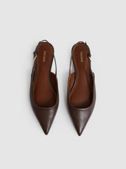 Reiss | Leather Slingback Ballerina Pumps in Chocolate