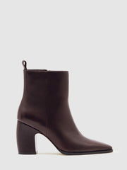 Reiss | Leather Blocked Heel Ankle Boots in Oxblood