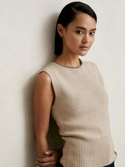 Reiss | Wool-Blend Necklace-Trim Knitted Vest in Neutral