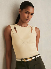 Reiss | Cut-Out Rib-Knit Vest in Cream