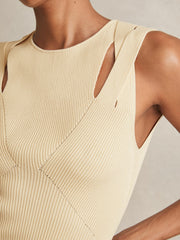Reiss | Cut-Out Rib-Knit Vest in Cream