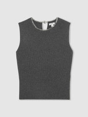 Reiss | Wool-Blend Necklace-Trim Knitted Vest in Charcoal Grey