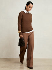 Reiss | Wool-Blend Open-Stitch Jumper with Cashmere in Toffee Brown