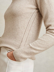 Reiss | Wool-Blend Open-Stitch Jumper with Cashmere in Oatmeal Neutral