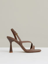 Reiss | Leather Cross-Strap Heeled Sandals in Neutral