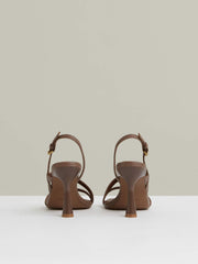 Reiss | Leather Cross-Strap Heeled Sandals in Neutral
