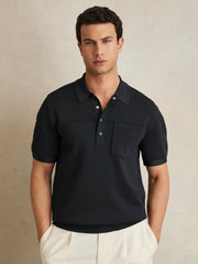 Reiss | Press-Stud Seam-Detail Polo Shirt in Navy