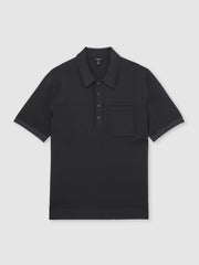Reiss | Press-Stud Seam-Detail Polo Shirt in Navy