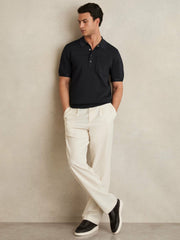 Reiss | Press-Stud Seam-Detail Polo Shirt in Navy