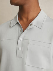 Reiss | Press-Stud Seam-Detail Polo Shirt in Ice Grey