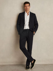 Reiss | Slim Fit Jersey Drawstring Suit Trousers in Navy