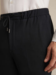 Reiss | Slim Fit Jersey Drawstring Suit Trousers in Navy