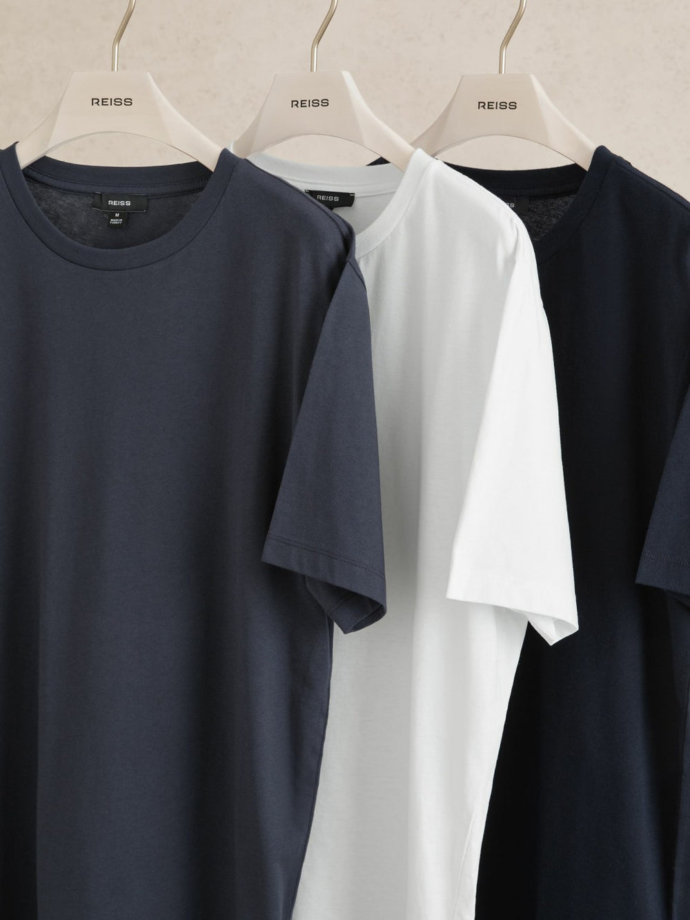 Reiss | Cotton Crew-Neck T-shirts 3 Pack in White/Navy/Airforce Blue