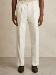 Reiss | Wool-Blend Belted Pleated Trousers Regular-Fit in White