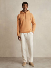 Reiss | Interlock Jersey Drawstring Hoodie in Light Camel Brown