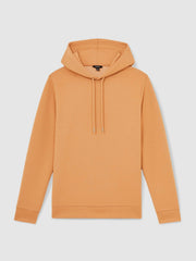 Reiss | Interlock Jersey Drawstring Hoodie in Light Camel Brown