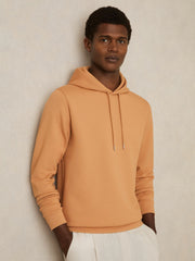 Reiss | Interlock Jersey Drawstring Hoodie in Light Camel Brown