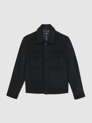 Reiss | Wool Blend Twin Pocket Zipped Jacket in Navy
