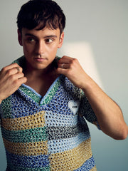 Reiss | | Tom Daley Crochet Polo Shirt in Yellow/Green/Blue Multi
