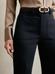 Reiss | Petite Twill Patch-Pocket Flared Trousers in Navy